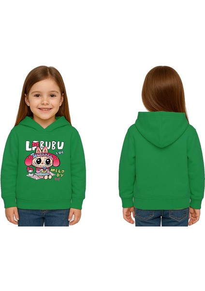 Unisex Baskılı Çocuk Swaetshirt Labubu Baskılı Kapüşonlu 3 Iplik Şardonlu