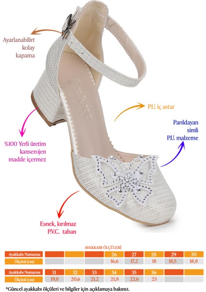 Zete Kum Simli Kız Çocuk 4 cm Topuklu Abiye Ayakkabı fiyatları