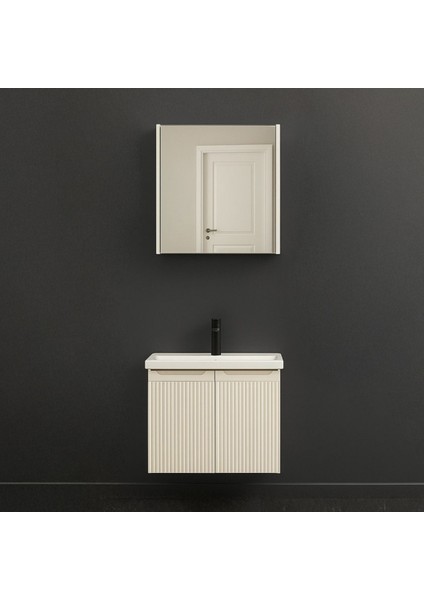 Verona 65 cm Beyaz %100 Mdf Lavabolu Banyo Dolabı, Aynalı Üst Dolap