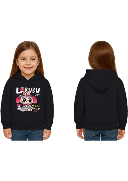 Unisex Baskılı Çocuk Swaetshirt Labubu Baskılı Kapüşonlu 3 Iplik Şardonlu
