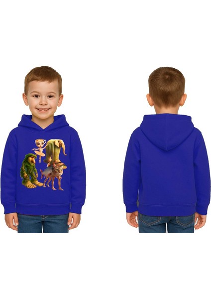 Unisex Brainrot Baskılı Çocuk Swaetshirt Kapüşonlu 3 Iplik Şardonlu