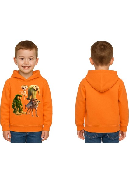 Unisex Brainrot Baskılı Çocuk Swaetshirt Kapüşonlu 3 Iplik Şardonlu