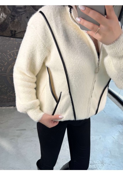 Wulf Deri Detaylı Alt Kısmı Ayarlanabilir Fermuarlı Triko Hırka-Vanilya fiyatları