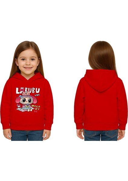 Unisex Baskılı Çocuk Swaetshirt Labubu Baskılı Kapüşonlu 3 Iplik Şardonlu