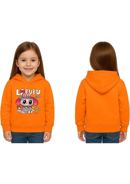 Unisex Baskılı Çocuk Swaetshirt Labubu Baskılı Kapüşonlu 3 Iplik Şardonlu