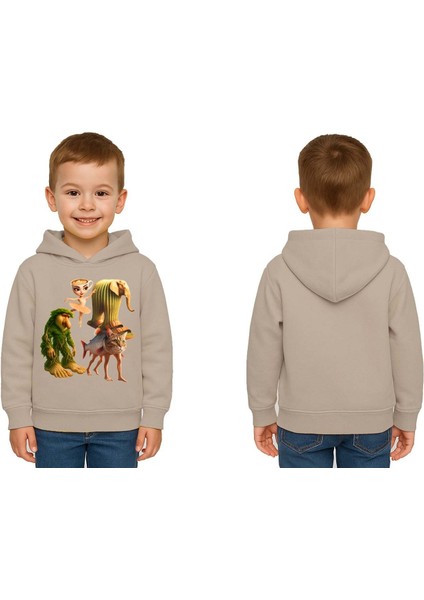 Unisex Brainrot Baskılı Çocuk Swaetshirt Kapüşonlu 3 Iplik Şardonlu