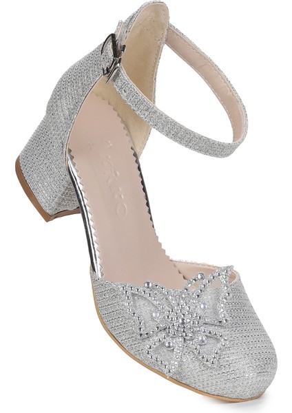 Zete Kum Simli Kız Çocuk 4 cm Topuklu Abiye Ayakkabı