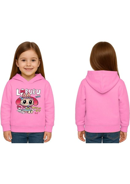 Unisex Baskılı Çocuk Swaetshirt Labubu Baskılı Kapüşonlu 3 Iplik Şardonlu