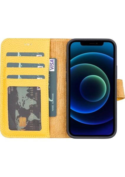 Apple iPhone 13 Mini Uyumlu Deri Cüzdanlı Kılıf FL12 Sarı fiyatları