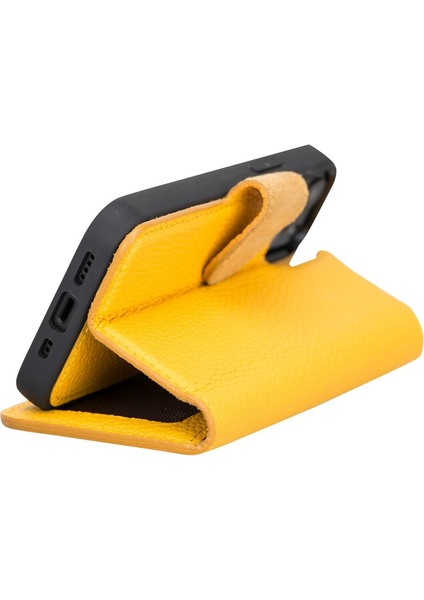 Apple iPhone 13 Mini Uyumlu Deri Cüzdanlı Kılıf FL12 Sarı modelleri