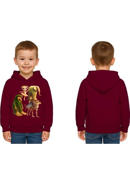 Unisex Brainrot Baskılı Çocuk Swaetshirt Kapüşonlu 3 Iplik Şardonlu