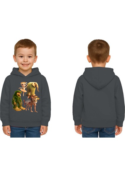 Unisex Brainrot Baskılı Çocuk Swaetshirt Kapüşonlu 3 Iplik Şardonlu