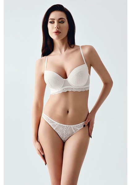 Kadın Desteksiz Dantel Işleme Ekru Sütyen Takım - Şık ve Konforlu Form C1T6N1443