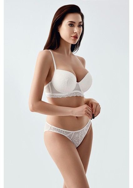 Kadın Desteksiz Dantel Işleme Ekru Sütyen Takım - Şık ve Konforlu Form C1T6N1443 fiyatları