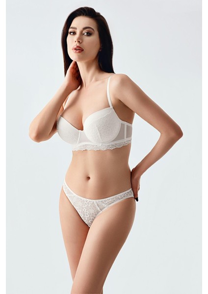 Kadın Desteksiz Dantel Işleme Ekru Sütyen Takım - Şık ve Konforlu Form C1T6N1443 modelleri