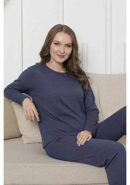 Kalın Kışlık 2 Iplik Şardonlu Uzun Kollu Örme Pijama Takımı