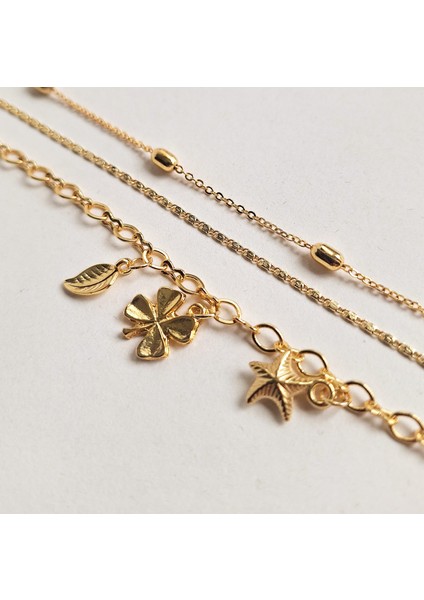 Dört Yapraklı Yonca ve Yıldız Detaylı Gold 3’lü Bileklik Seti fiyatları