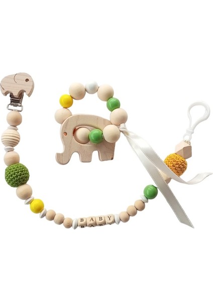 Hoşgeldin Bebek, Unisex, Yenidoğan Bebek, Fil Motifli Isimli Emzik Askısı Hediye Seti modelleri
