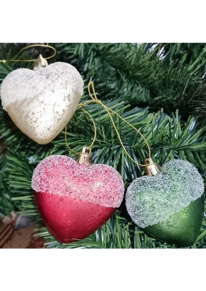 Parlak Renkli 7 cm 6'lı Kalpli Yılbaşı Ağacı Süsleri, Vitrinde Şıklık Katar