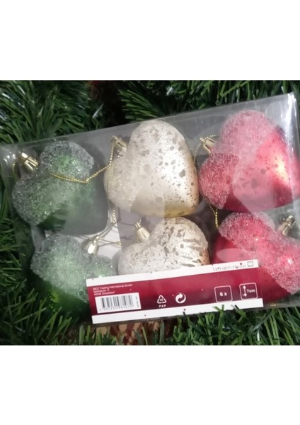 Parlak Renkli 7 cm 6'lı Kalpli Yılbaşı Ağacı Süsleri, Vitrinde Şıklık Katar fiyatları