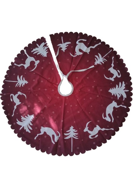 Koyu Kırmızı Beyaz Geyik Desenli Yılbaşı Ağacı Örtüsü ve Altlığı fiyatları