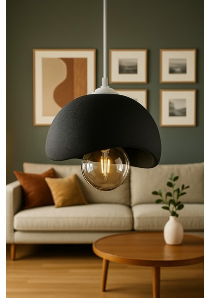 Siyah Beton Görünümlü Modern Sarkıt Avize, Vegan, Toz Tutmayan Salon, Oturma Odası, Çocuk Odası