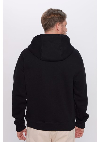 Unisex Oversize Geniş Kesim Pamuklu Yumuşak Dokulu Içi Polarlı Basic Siyah Kapüşonlu Sweatshirt indirimleri
