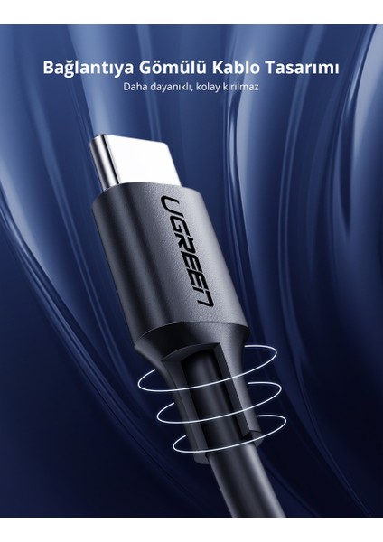 USB-C 60W 3A QC PD Hızlı Şarj Kablosu, 2 m, Siyah, 10306