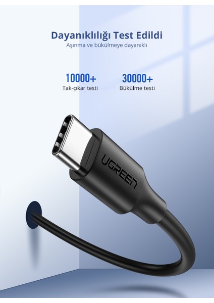 USB-C 60W 3A QC PD Hızlı Şarj Kablosu, 2 m, Siyah, 10306