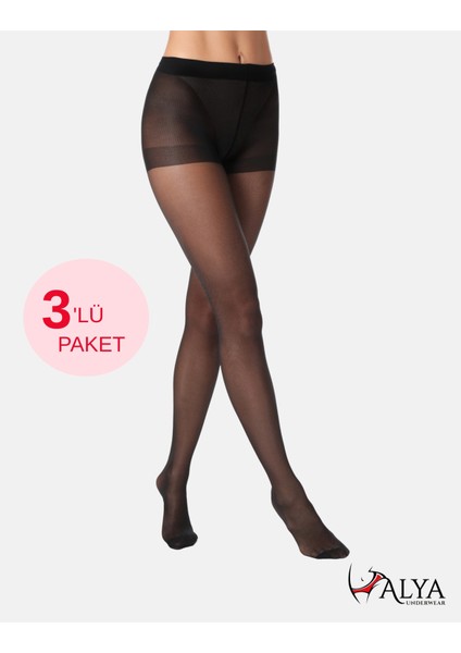 Kadın Külotlu Çorap, Parlak Ince, 15 Denye, Fit, 3'lü Paket, Kaçmaya Karşı Dayanıklı, Siyah, L/xl