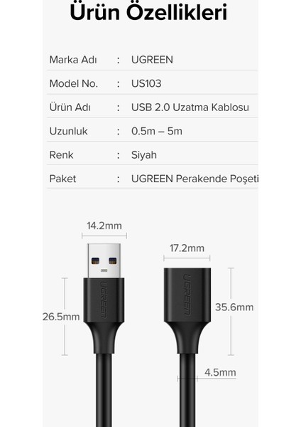 USB 2.0 Uzatma Kablosu Siyah 5 Metre, 10318
