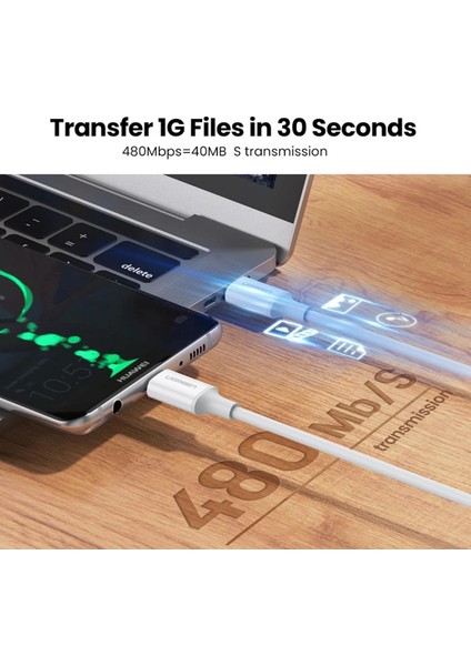 USB-C 100W 5A QC PD Hızlı Şarj Kablosu, 1 m, Beyaz, 60551 indirimleri