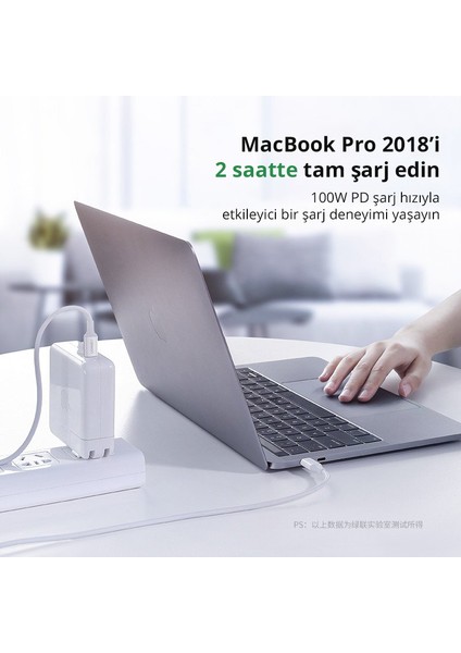 USB-C 100W 5A QC PD Hızlı Şarj Kablosu, 1 m, Beyaz, 60551