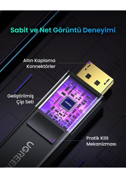 4K Displayport to HDMI Dönüştürücü Kablo 5 Metre, Siyah, 10204