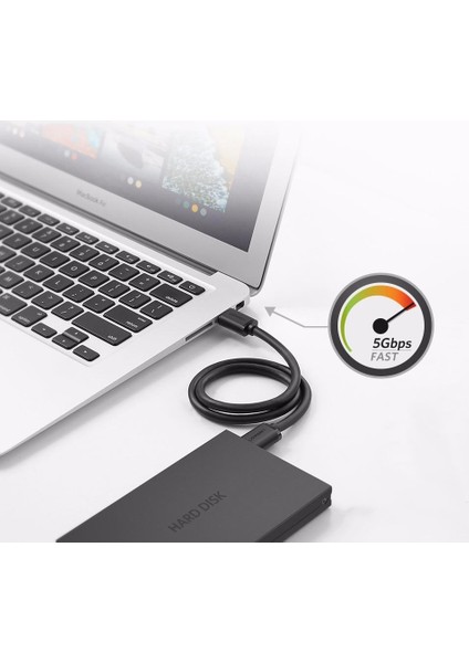 USB-A 3.0 Data Kablosu 1 Metre, Siyah, 10370 modelleri