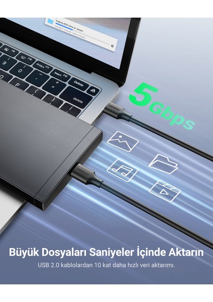 USB-A 3.0 Data Kablosu 1 Metre, Siyah, 10370 indirimleri