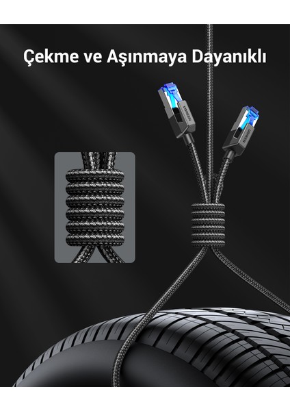 Cat8 25Gbps 2000Mhz Örgülü Ethernet Kablosu 3 Metre, 80432