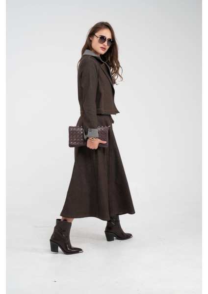 Kontrast Detaylı Kısa Ceket & Uzun Elbise Ikili Kadın Takım 9003 fırsatları