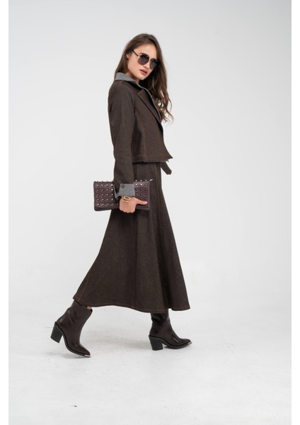 Kontrast Detaylı Kısa Ceket & Uzun Elbise Ikili Kadın Takım 9003 indirimleri