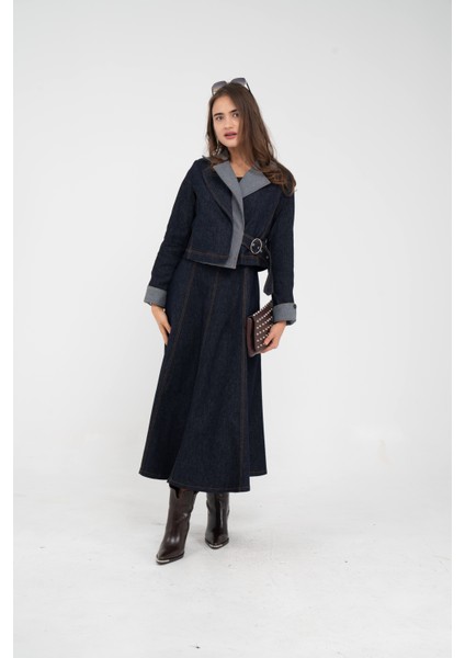 Kontrast Detaylı Kısa Ceket & Uzun Elbise Ikili Kadın Takım 9003 fiyatları