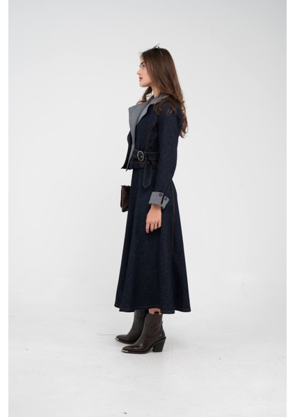 Kontrast Detaylı Kısa Ceket & Uzun Elbise Ikili Kadın Takım 9003 indirimleri