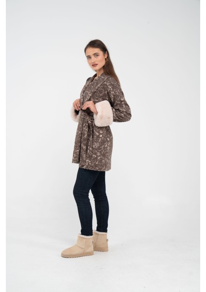 Desenli Kürk Manşet Detaylı Kuşaklı Kadın Kaban 1766 indirimleri