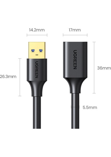 USB 3.0 Uzatma Kablosu 2 Metre, Siyah, 10373