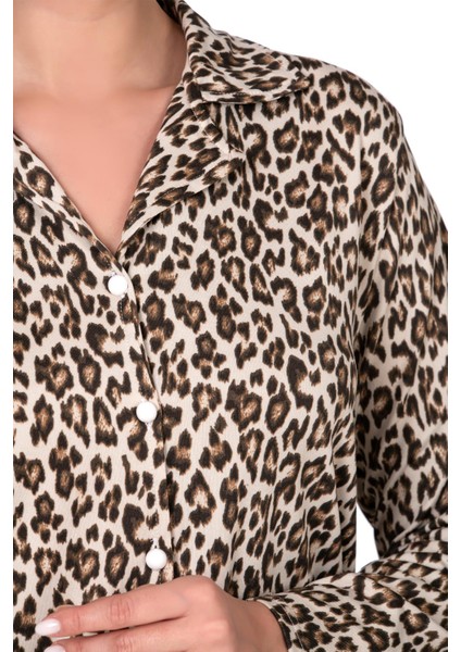 Lizbon Kumaş Leopar Desenli Içi Şardonlu Önden Düğmeli Kadın Pijama Takımı fiyatları