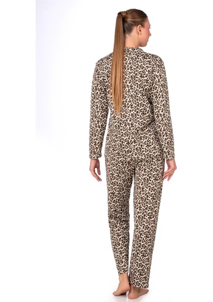 Lizbon Kumaş Leopar Desenli Içi Şardonlu Önden Düğmeli Kadın Pijama Takımı fırsatları
