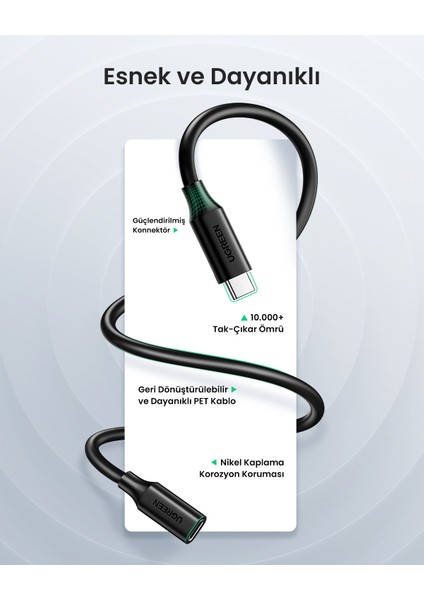 Type-C Erkek to Type-C Dişi Uzatma Kablosu 1 Metre, 10387