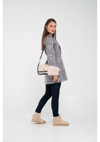 Desenli Kürk Manşet Detaylı Kuşaklı Kadın Kaban 1766 indirimleri