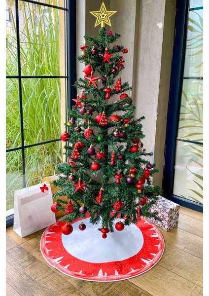 Kırmızı Çam Desenli 100X100 cm Dokuma Altı Halısı