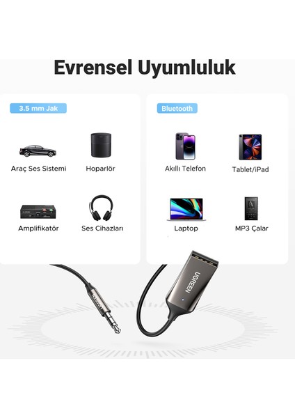 USB 2.0 to 3.5mm Mikrofonlu Bluetooth 5.0 Araç Kiti, 70601