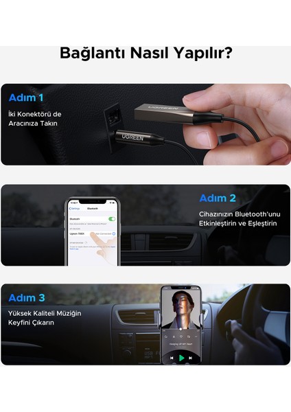 USB 2.0 to 3.5mm Mikrofonlu Bluetooth 5.0 Araç Kiti, 70601